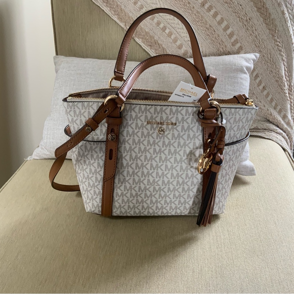 Michael Kors Tan and White Satchel